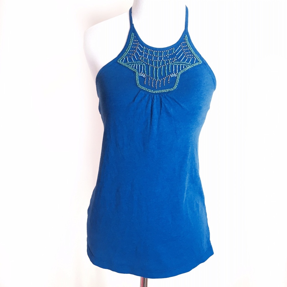 Old Navy Beaded Blue Halter Top